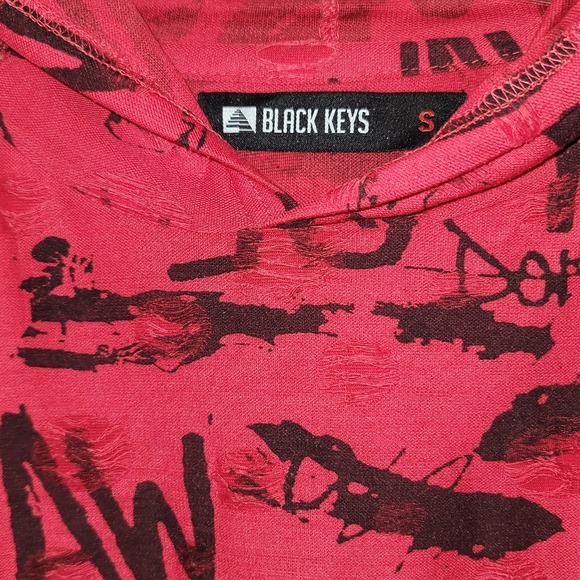Black Keys Men's Distress Graffiti Hoodie Shirt S Streetwear Skater Y2K Sporty - Picture 5 of 9